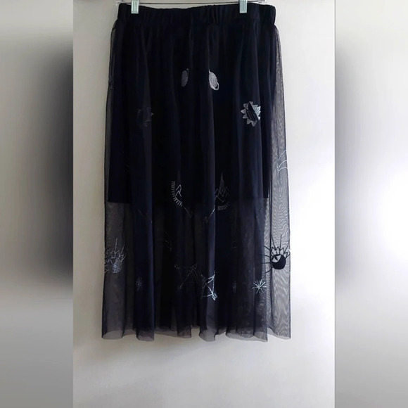 Bongo Midi Skirt Black embroidered Planets Stars Punk Whimsigoth Fairy Grunge - Picture 1 of 8